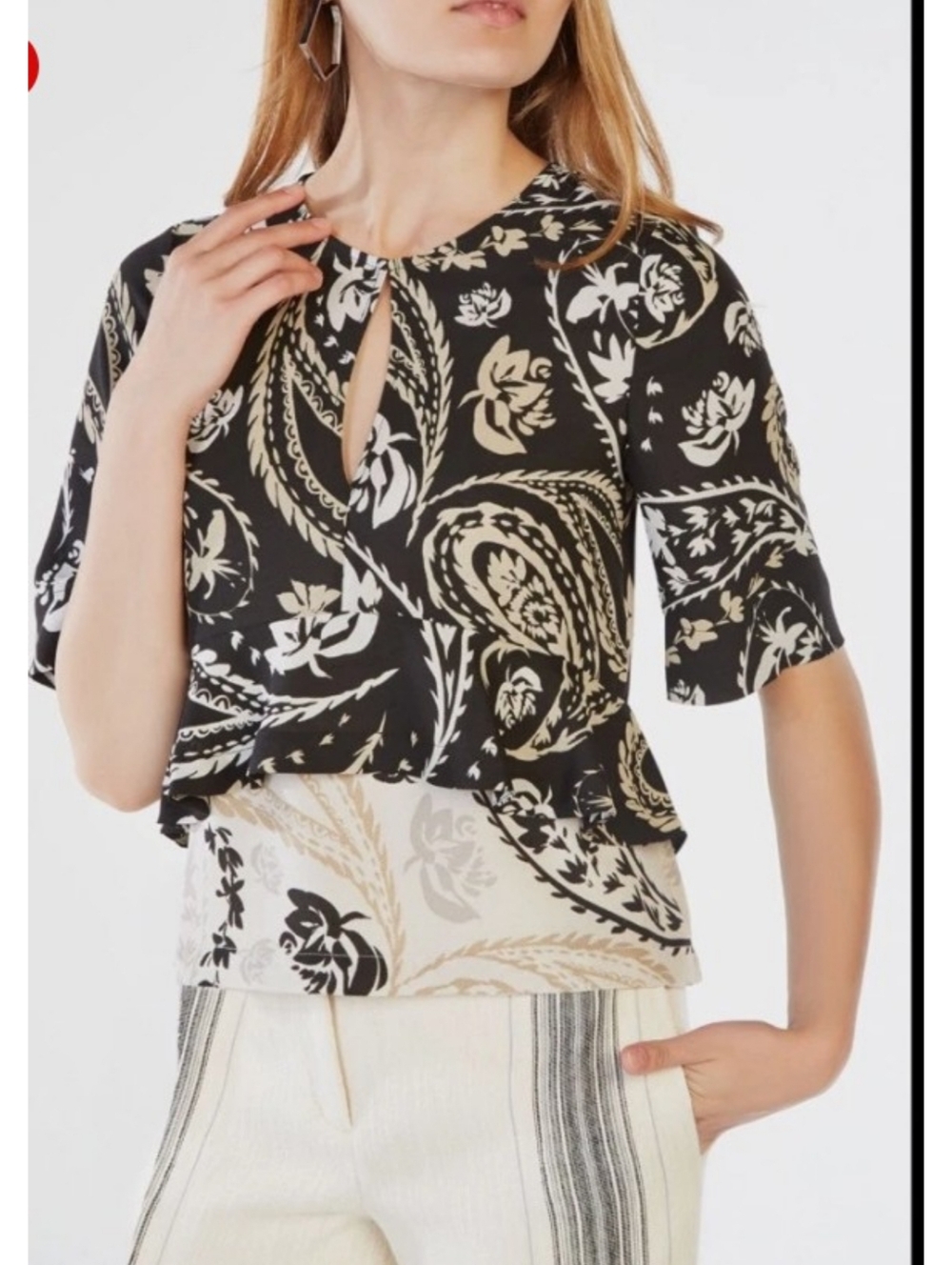 BCBA MAXAZARIA  Paisley Print Combo Key Hole Peplum Top